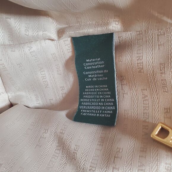 Ralph Lauren Gold Leather Bag Double Handle Medium Satchel Shoulder Strap - Picture 7 of 14